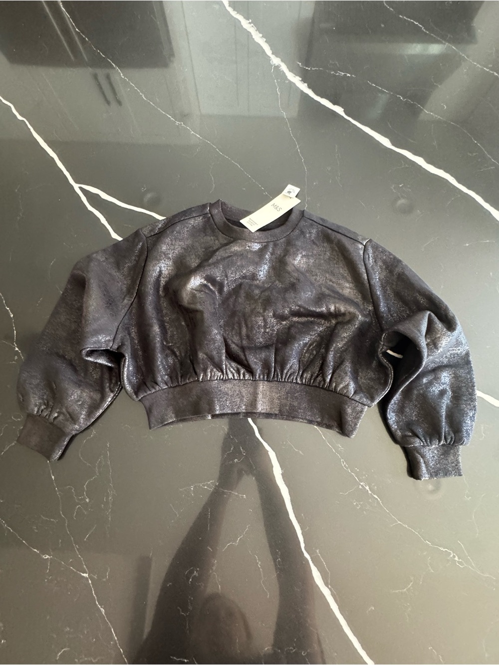 Girls' Shimmery Black Cropped Sweatshirt